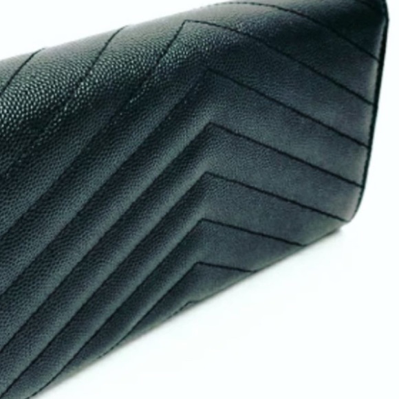YSL SAINT LAURENT Long Flap Wallet In Grain Embossed Leather in Black MSRP $930 - Picture 4 of 9